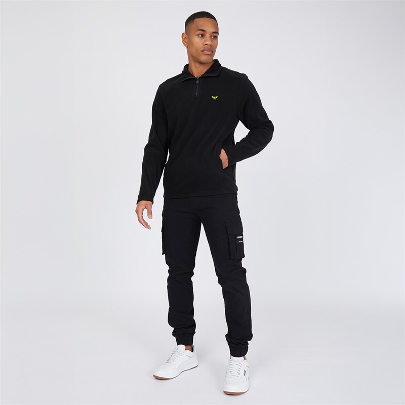 THREADBARE Mens Blade 1/4 Zip Fleece Black