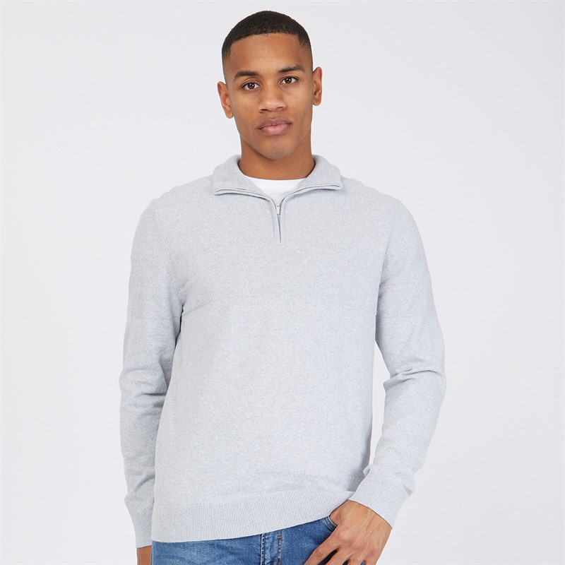 THREADBARE Mens Kensington 1/4 Zip Jumper Light Grey Marl