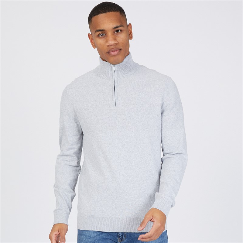 THREADBARE Mens Kensington 1/4 Zip Jumper Light Grey Marl