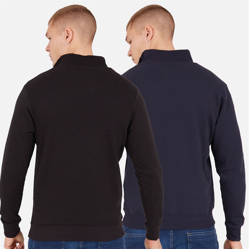 THREADBARE Mens Two Pack 1/4 Zip Sweatshirts Navy/Black