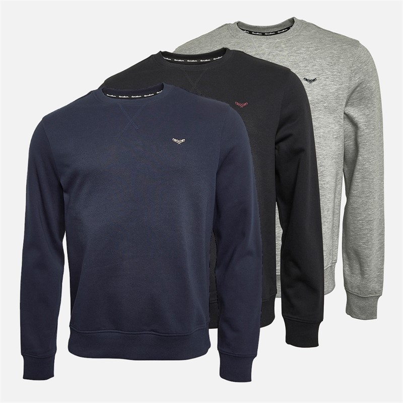 THREADBARE Mens Three Pack Marigold Crew Neck Sweatshirts Black/Navy/Grey - Size XL