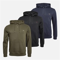 THREADBARE lot de Trois Sweat-shirts à Capuche Trifoliate Homme Noir/Marine/Kaki