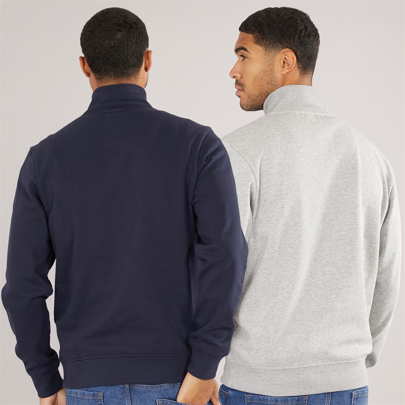 THREADBARE Herren Ringelblume Zweierpack Viertel Reissverschluss Sweatshirts Marine / Grau