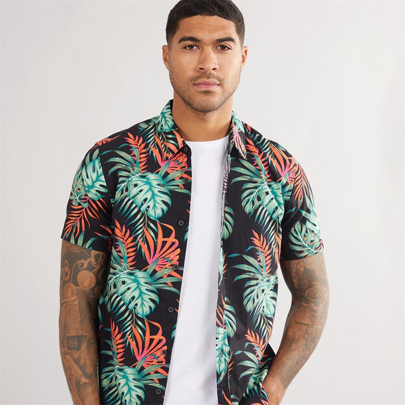 THREADBARE Mens Knight Short Sleeve Shirt Black