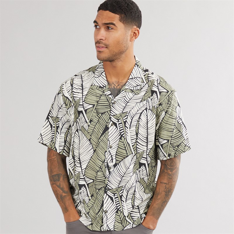 THREADBARE Mens Retro Short Sleeve Shirt Black