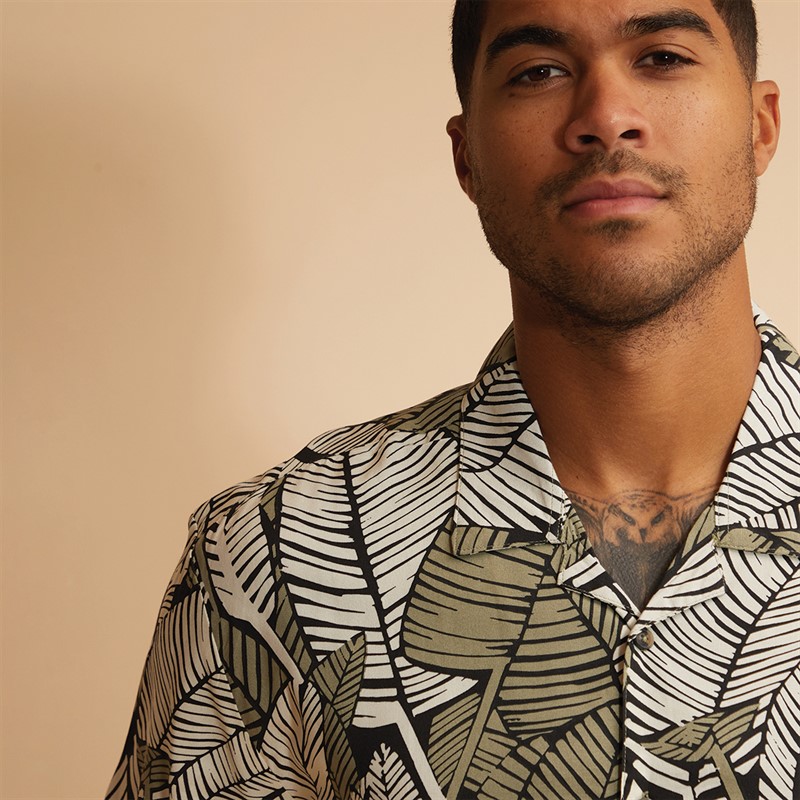 THREADBARE Mens Retro Short Sleeve Shirt Black