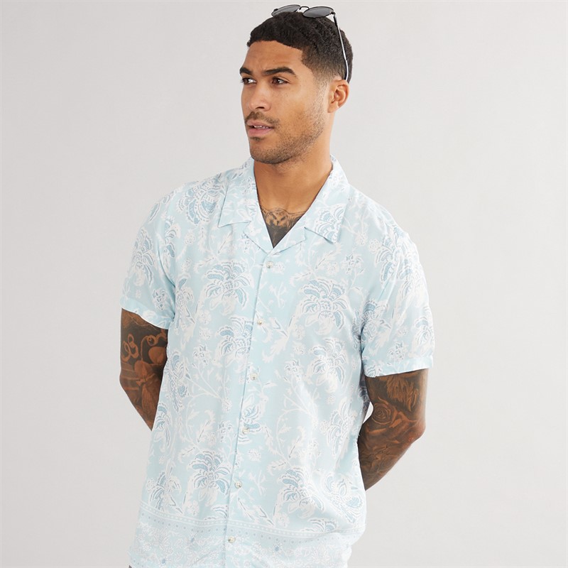 THREADBARE Mens Bankie Short Sleeve Shirt Sky