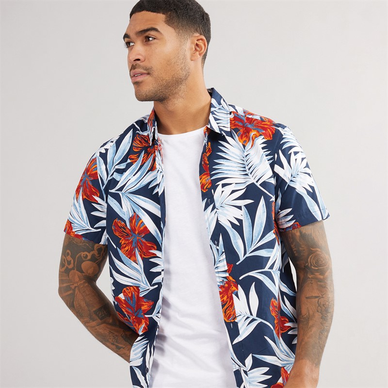 THREADBARE Mens Windate Short Sleeve Shirt Navy