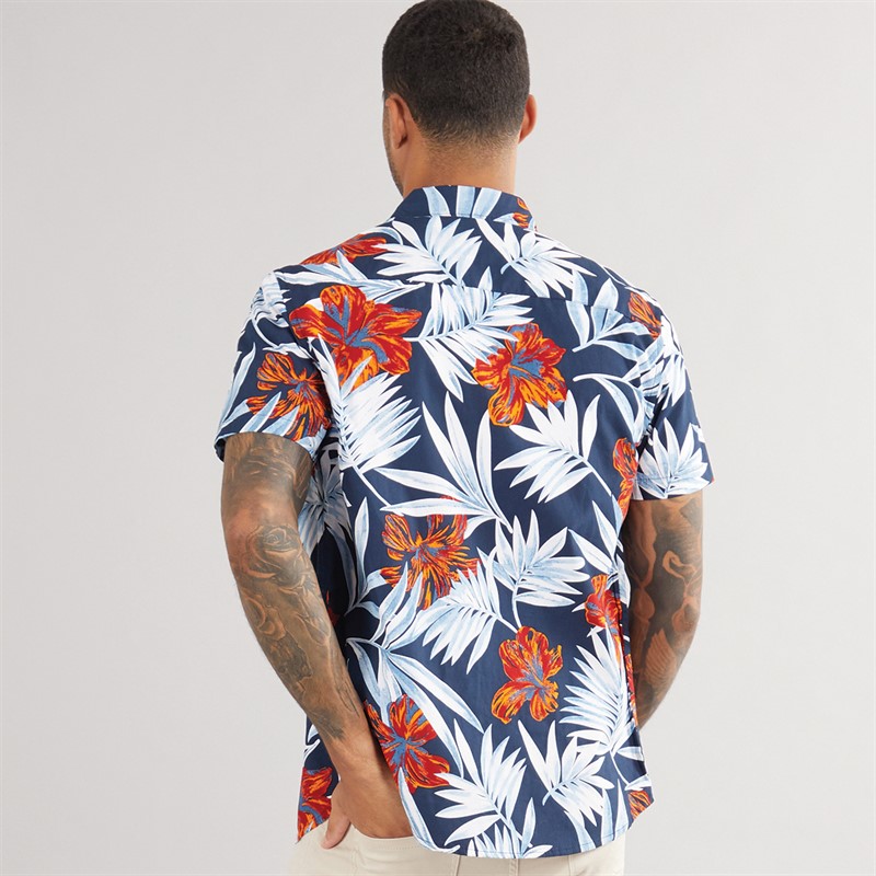 THREADBARE Mens Windate Short Sleeve Shirt Navy