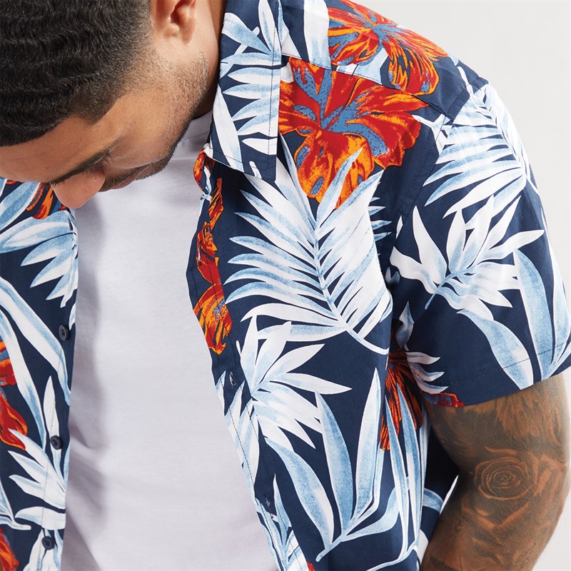 THREADBARE Mens Windate Short Sleeve Shirt Navy