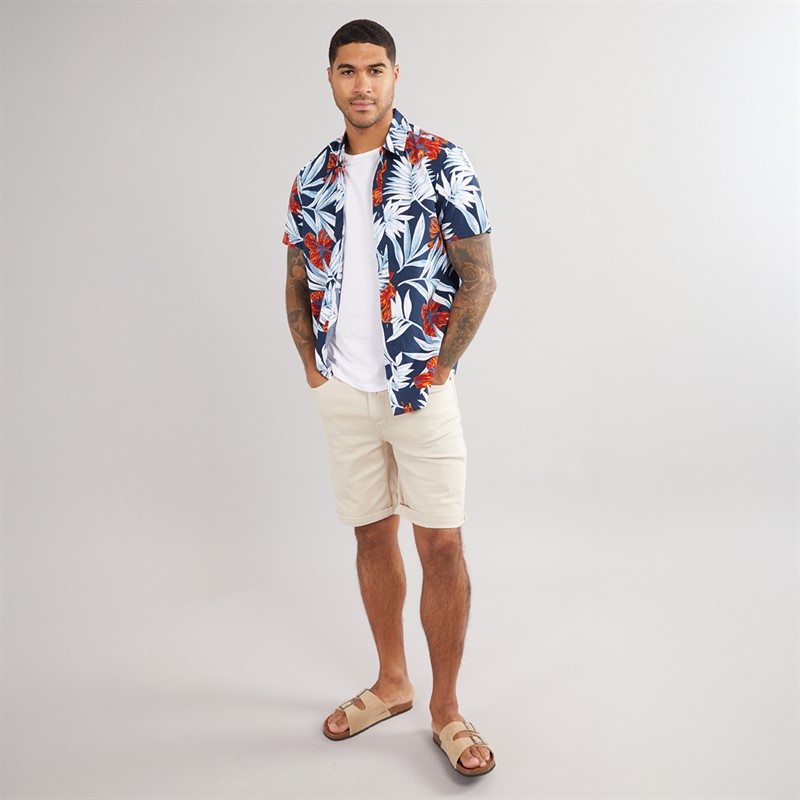 THREADBARE Mens Windate Short Sleeve Shirt Navy