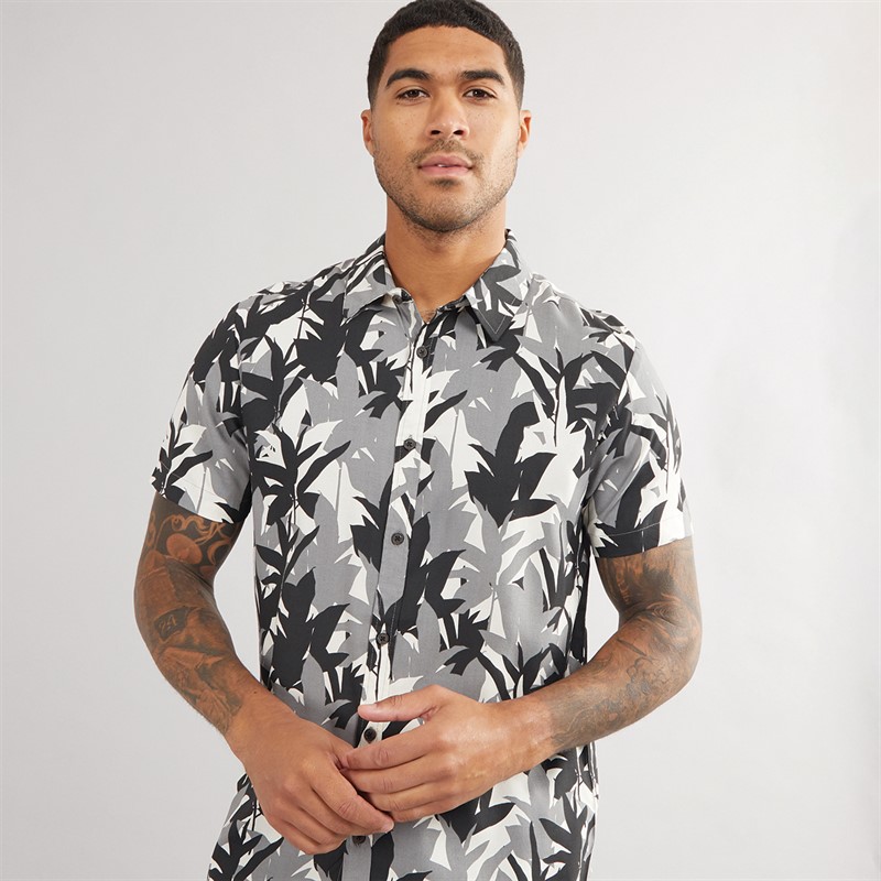 THREADBARE Mens Jungle Short Sleeve Shirt Black