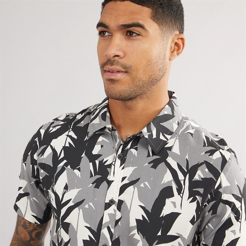 THREADBARE Mens Jungle Short Sleeve Shirt Black