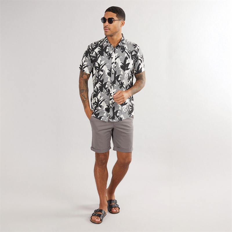 THREADBARE Mens Jungle Short Sleeve Shirt Black