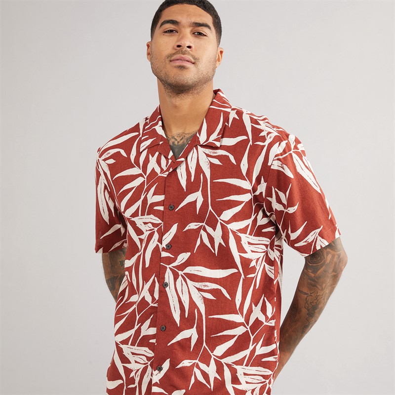 THREADBARE Mens Bamba Short Sleeve Shirt Rust