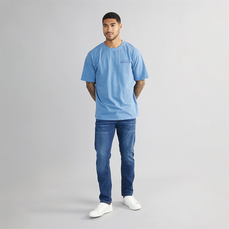 THREADBARE Mens Play Back Print Oversized T-Shirt Denim Blue