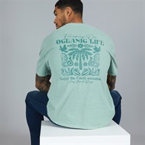 THREADBARE Mens Play Back Print Oversized T-Shirt Sage