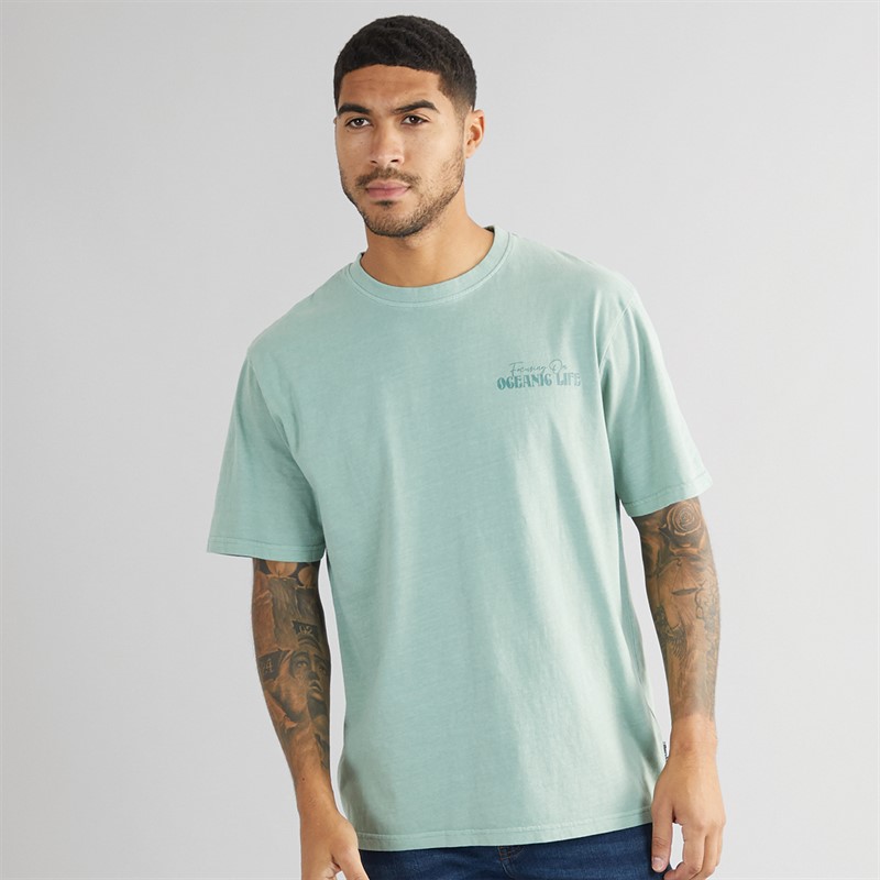 THREADBARE Mens Play Back Print Oversized T-Shirt Sage