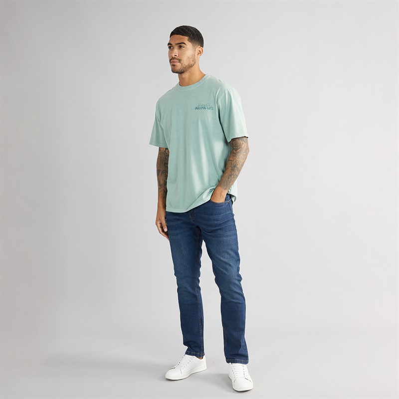 THREADBARE Mens Play Back Print Oversized T-Shirt Sage