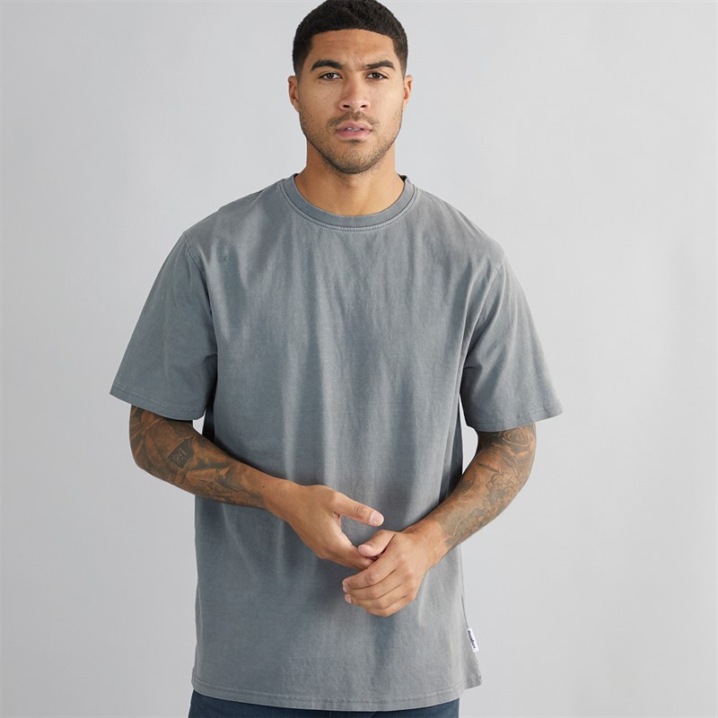 THREADBARE Mens Ambe Acid Wash Boxy Fit T-Shirt Slate