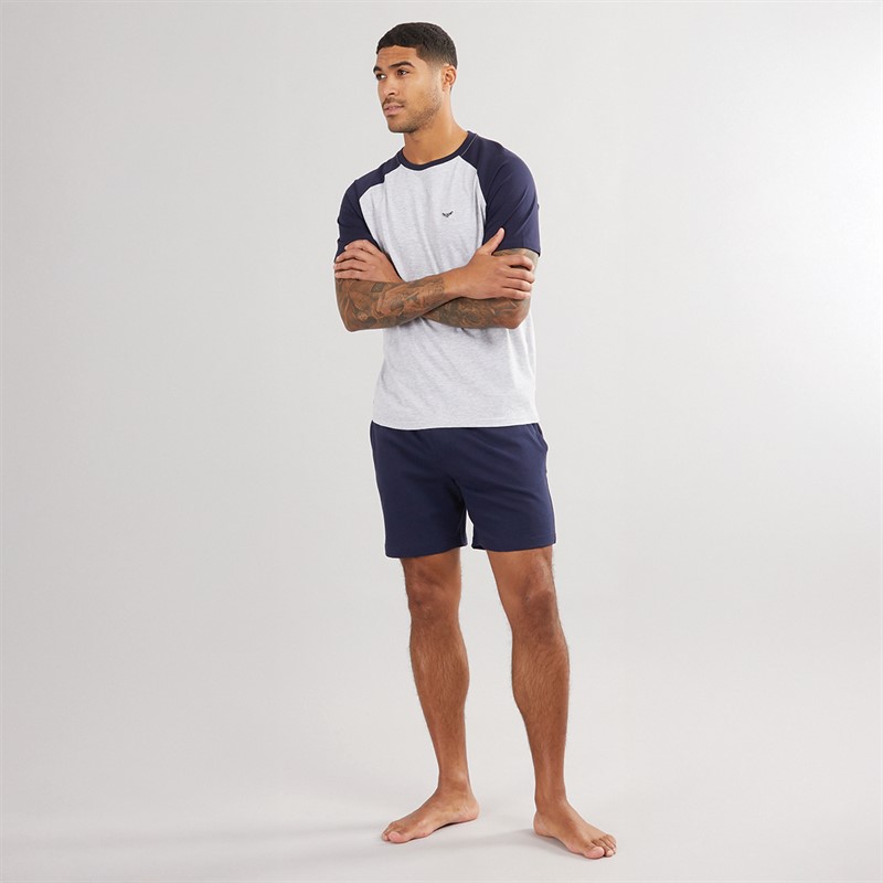 THREADBARE Mens Barrow T-Shirt And Shorts Lounge Set Navy/Grey Marl/Navy