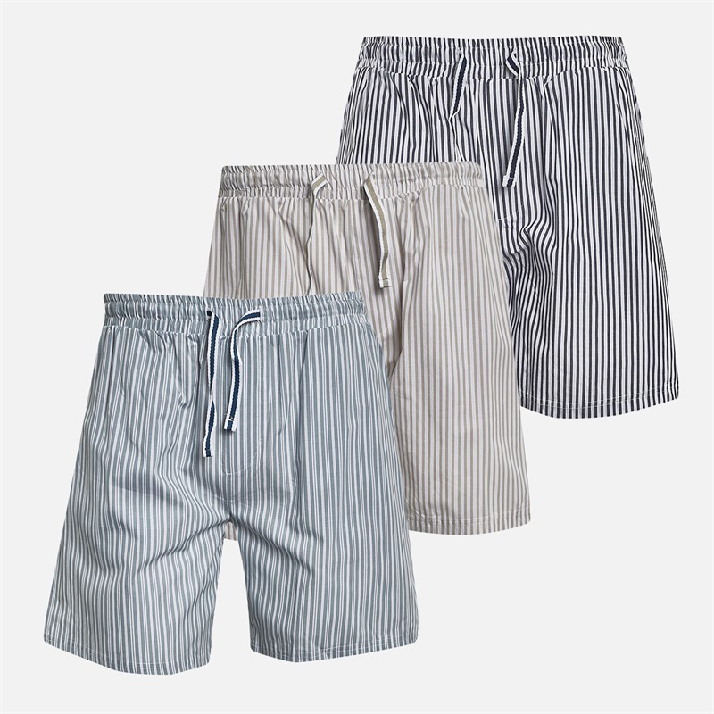 THREADBARE Mens Three Pack Mont Poplin Striped Shorts Navy Stripe/Washed Blue Stripe/Stone Stripe