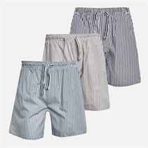 THREADBARE Mens Three Pack Mont Poplin Striped Shorts Navy Stripe/Washed Blue Stripe/Stone Stripe