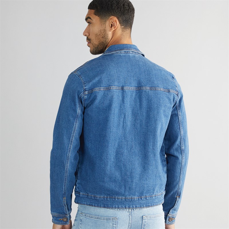 THREADBARE Mens Burns Denim Jacket Mid Wash