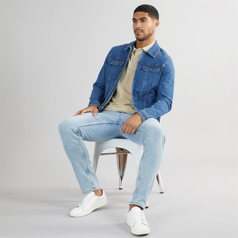 THREADBARE Mens Burns Denim Jacket Mid Wash