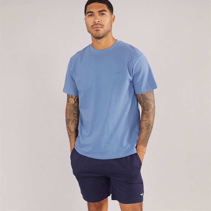 THREADBARE Mens Howtown T-Shirt And Shorts Lounge Set Denim/Navy - Size L