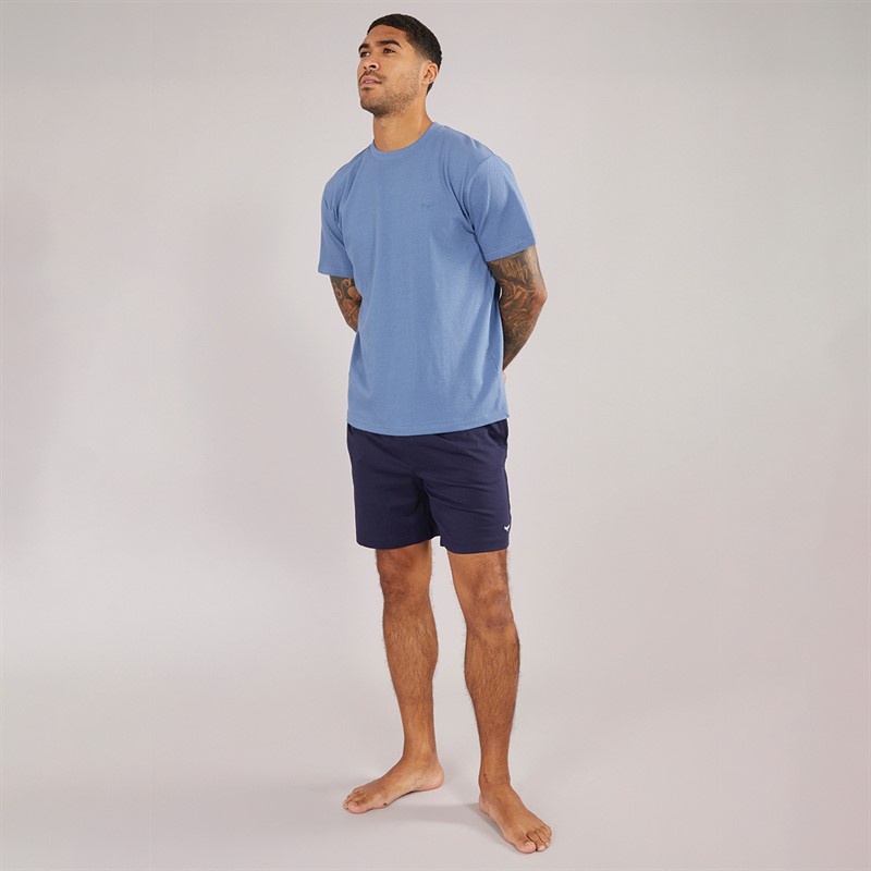 THREADBARE Mens Howtown T-Shirt And Shorts Lounge Set Denim/Navy