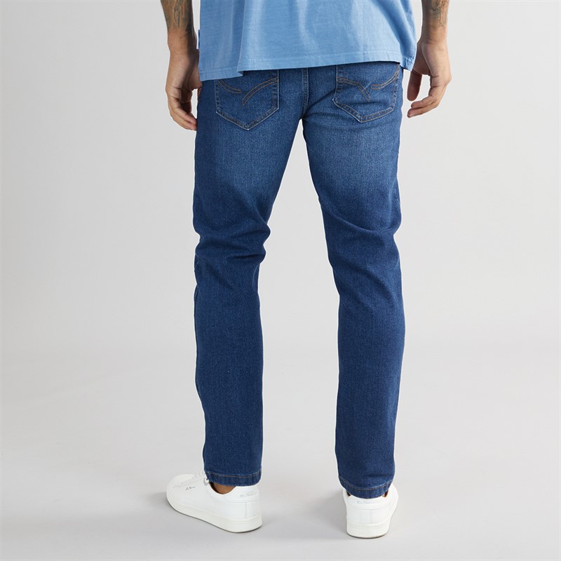 THREADBARE Mens Isling Slim Fit Jeans Mid Wash