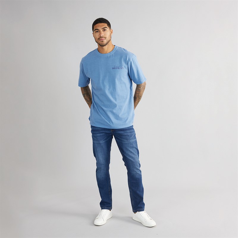 THREADBARE Mens Isling Slim Fit Jeans Mid Wash
