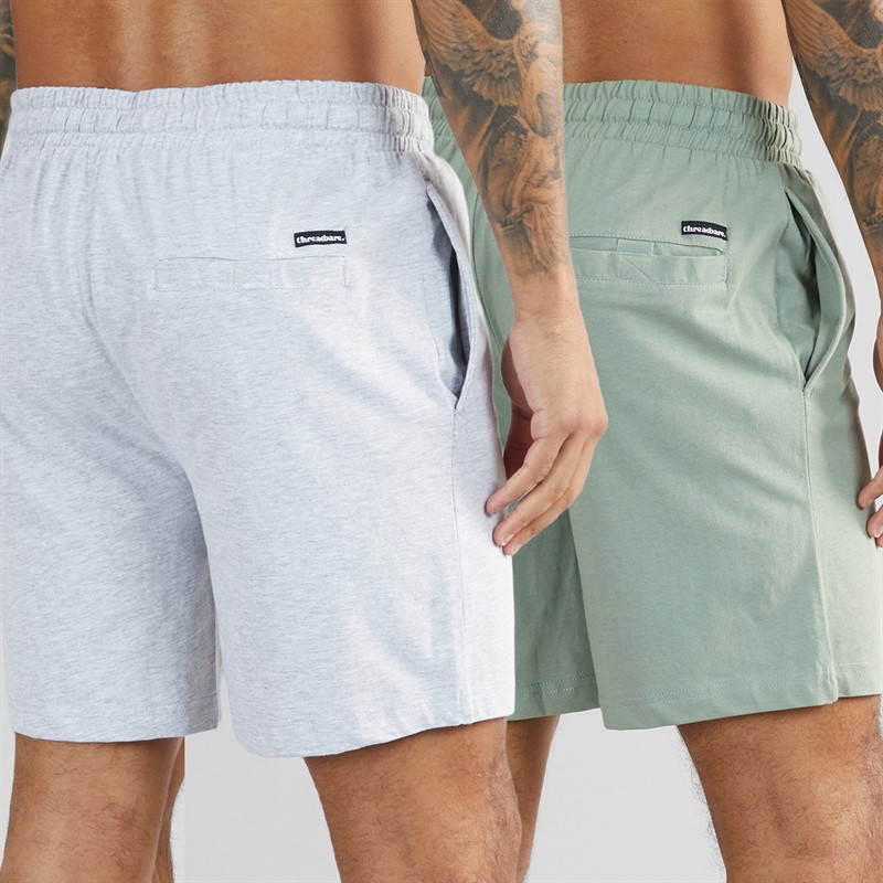 THREADBARE Mens Two Pack Emer Lounge Shorts Grey Marl/Sage