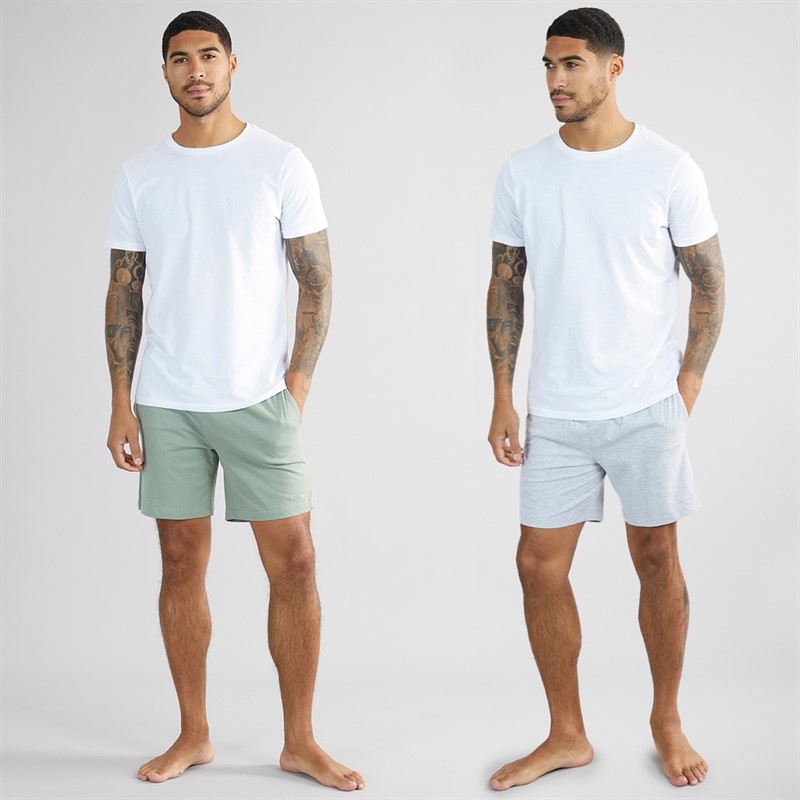 THREADBARE Mens Two Pack Emer Lounge Shorts Grey Marl/Sage