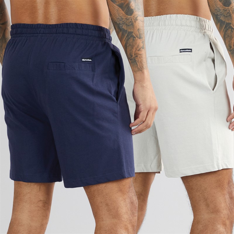THREADBARE Mens Two Pack Emer Lounge Shorts Navy/Stone