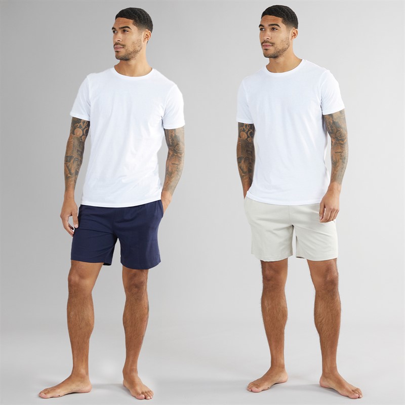 THREADBARE Mens Two Pack Emer Lounge Shorts Navy/Stone