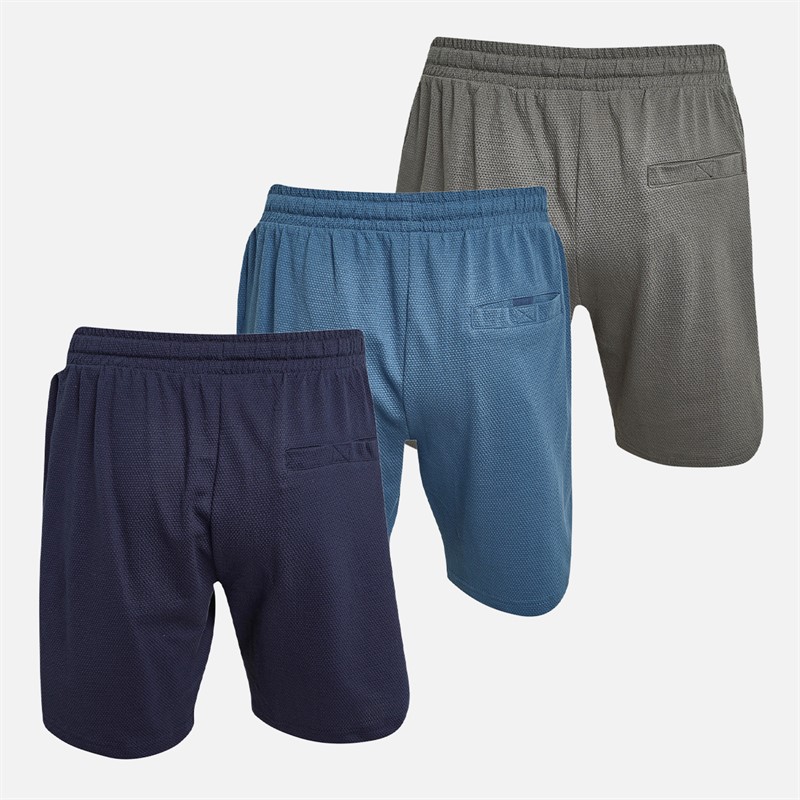 THREADBARE Mens Three Pack Dav Lounge Shorts Denim Blue/Navy/Slate