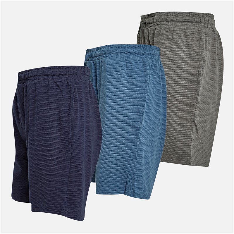 THREADBARE Mens Three Pack Dav Lounge Shorts Denim Blue/Navy/Slate