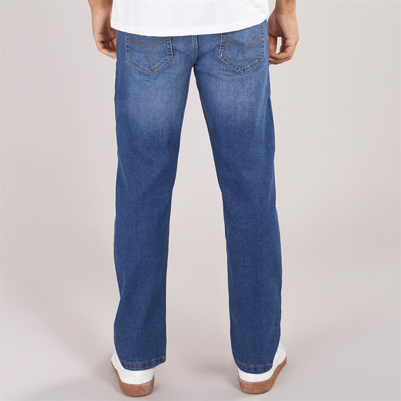 THREADBARE Mens Jeans Canter Straight Fit Jeans Mid Wash