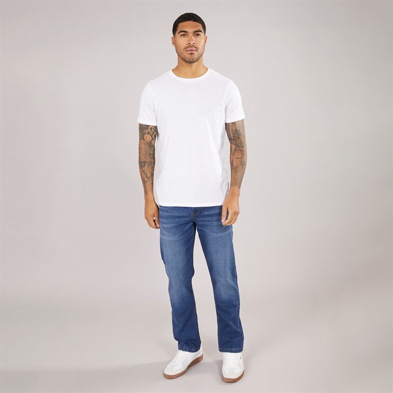 THREADBARE Mens Jeans Canter Straight Fit Jeans Mid Wash