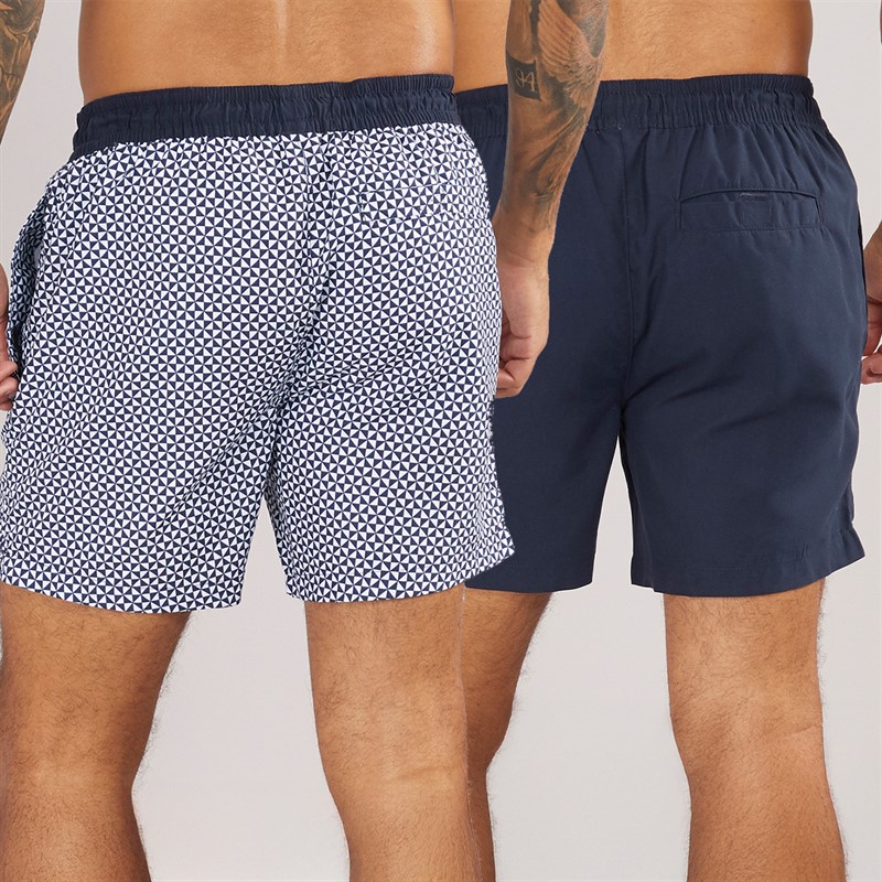 THREADBARE Mens Kit Two Pack Swim Shorts Navy/Navy AOP