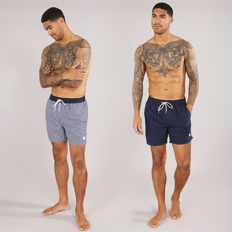 THREADBARE Mens Kit Two Pack Swim Shorts Navy/Navy AOP