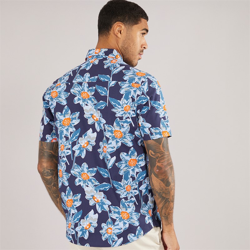 THREADBARE Mens Bell Short Sleeve Shirt Navy