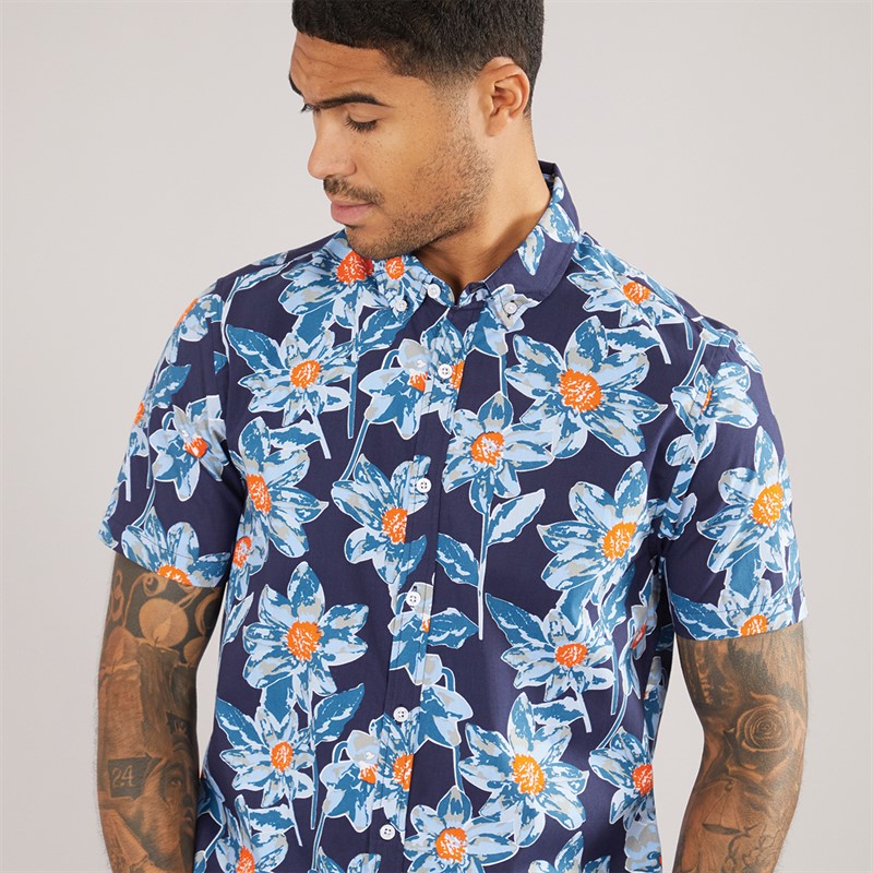 THREADBARE Mens Bell Short Sleeve Shirt Navy