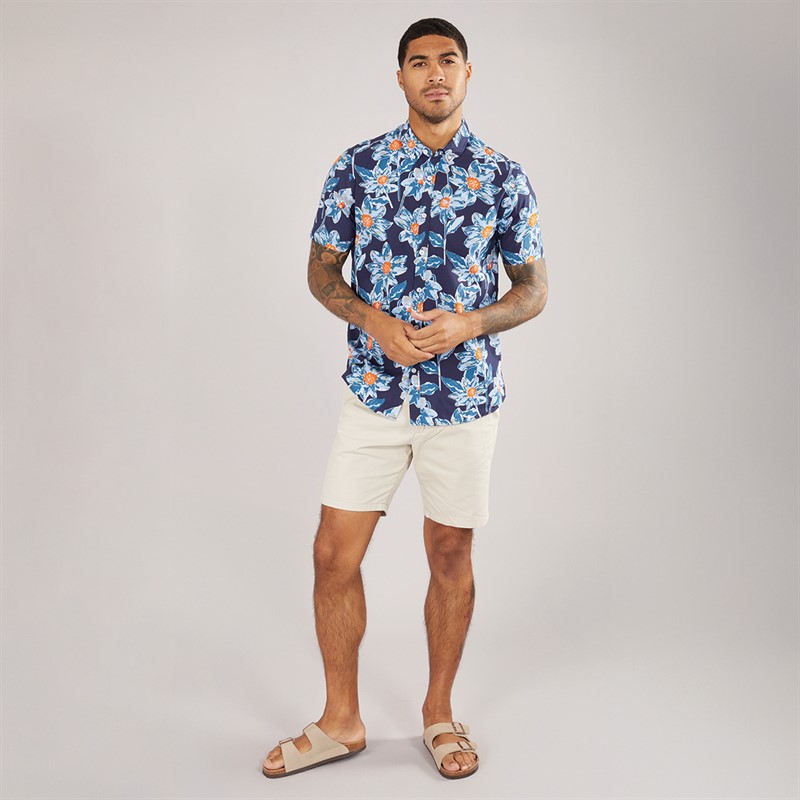 THREADBARE Mens Bell Short Sleeve Shirt Navy