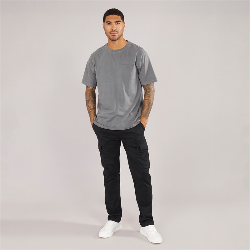 THREADBARE Mens Battled Cargo Trousers Black