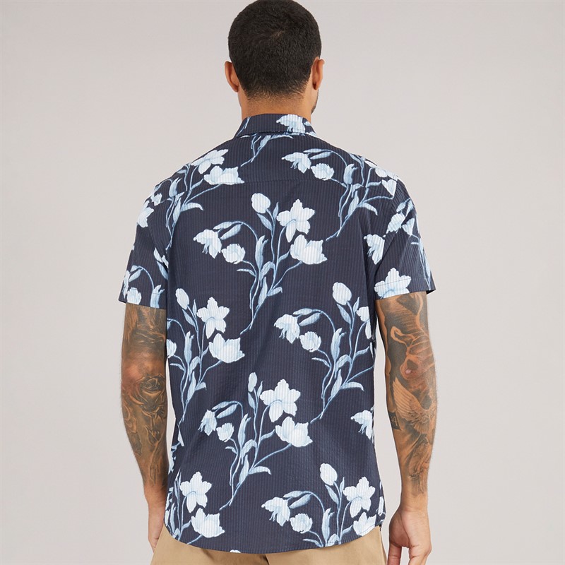 THREADBARE Mens Stone Short Sleeve Shirt Navy