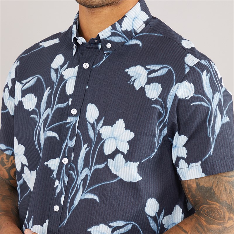 THREADBARE Mens Stone Short Sleeve Shirt Navy