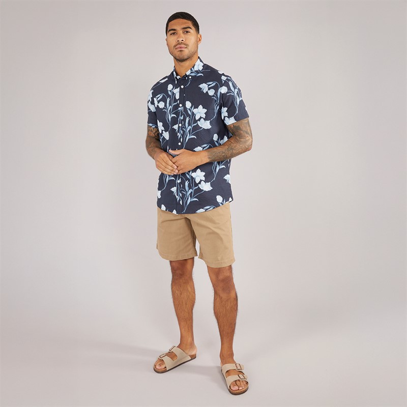 THREADBARE Mens Stone Short Sleeve Shirt Navy
